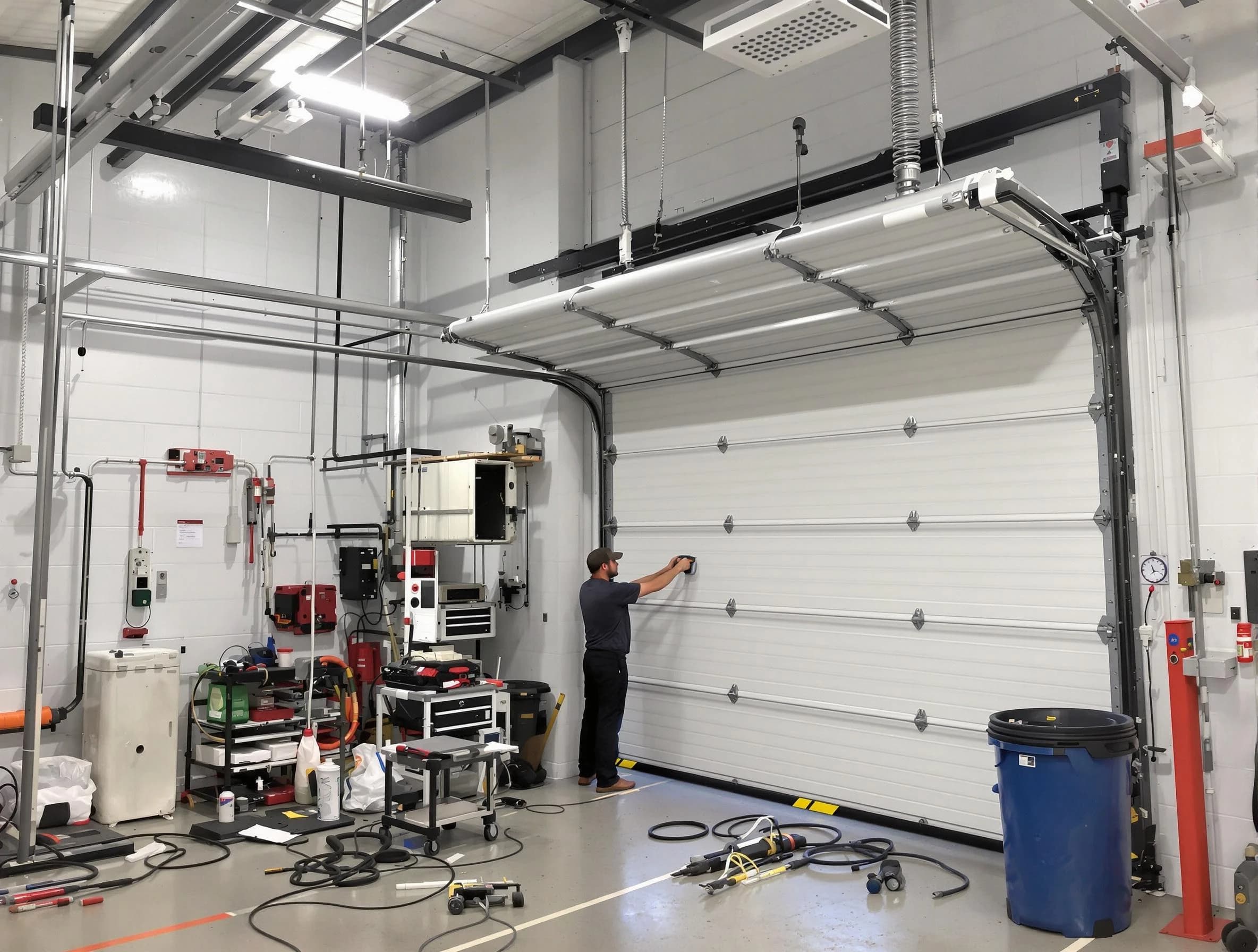 Collier Garage Door Repair certified technician performing commercial door repair at a Collier business facility