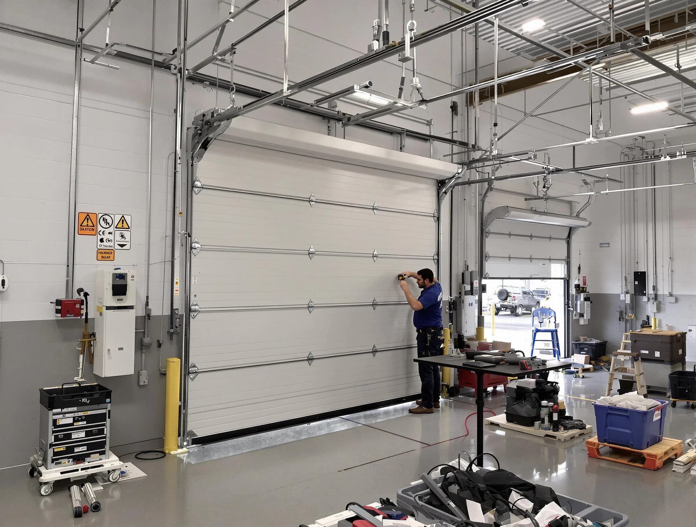 Commercial garage door repair being performed by Collier Garage Door Repair expert in Collier