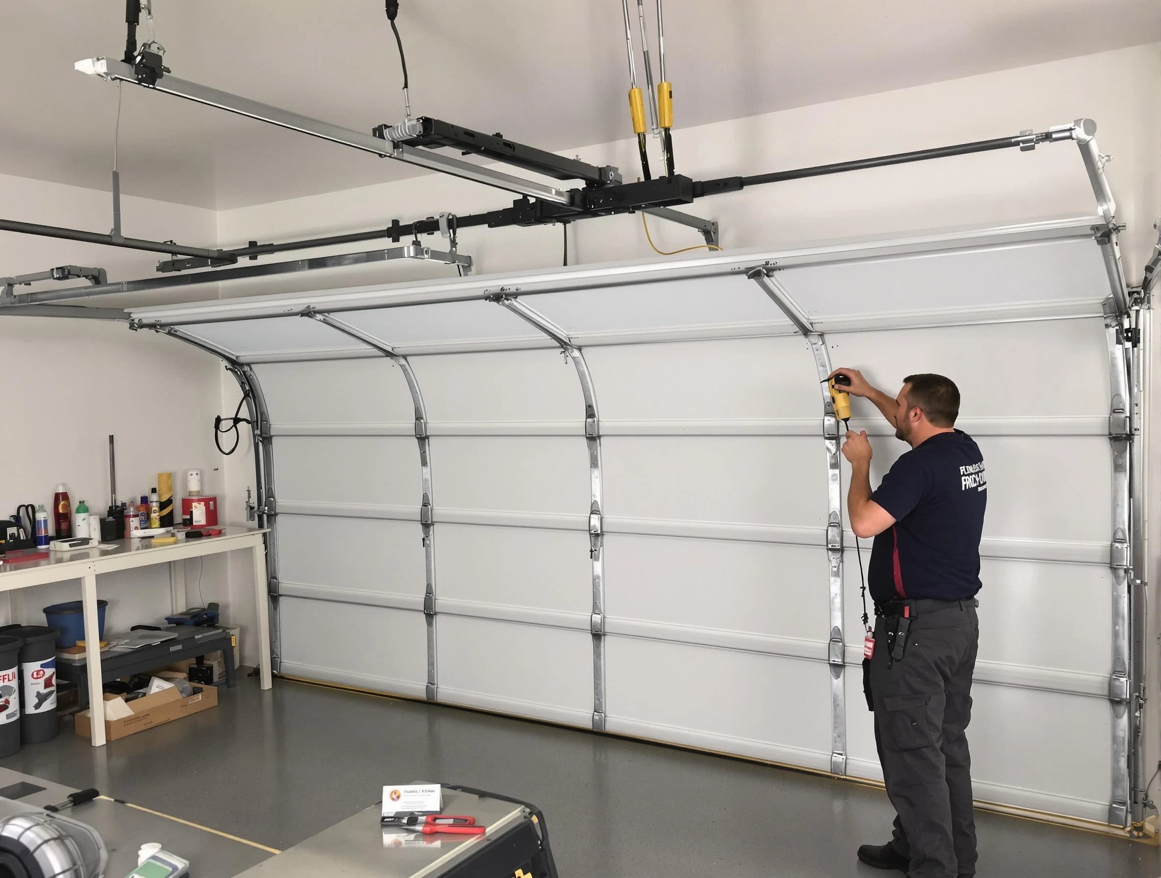 Collier Garage Door Repair certified technician performing overhead door system repair in Collier