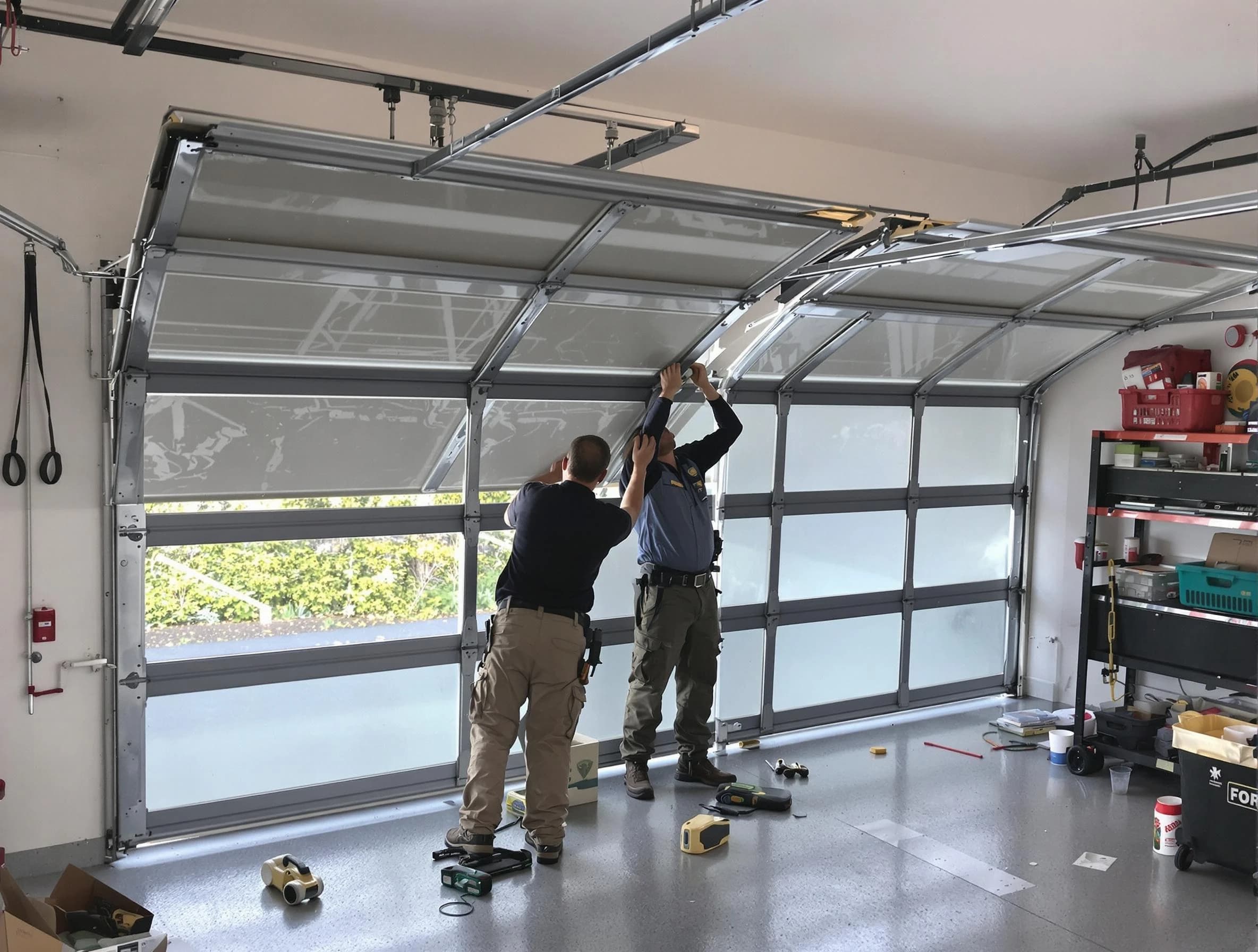 Collier Garage Door Repair expert performing precise panel replacement on Collier garage door