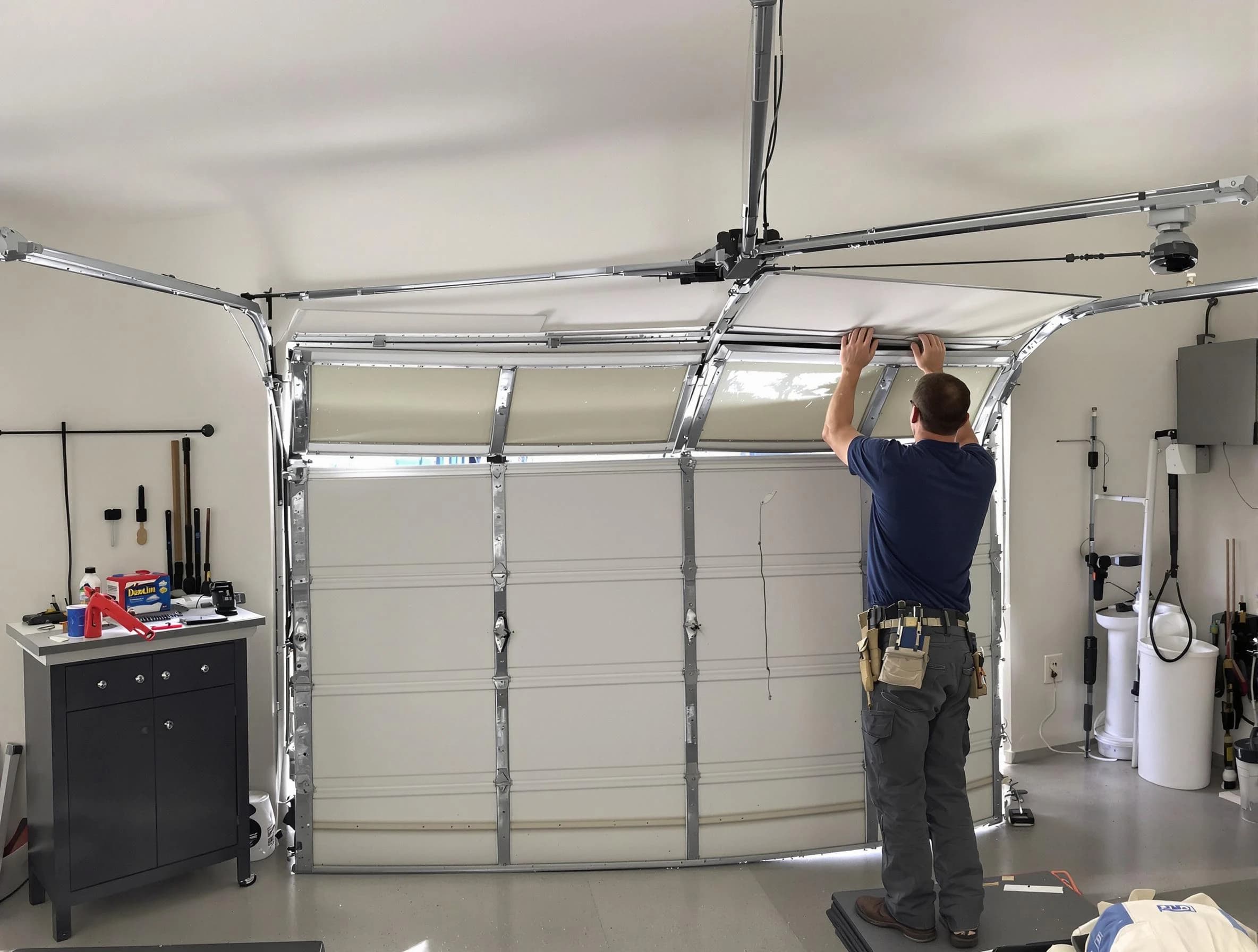 Collier Garage Door Repair specialist performing precise section replacement on Collier garage door