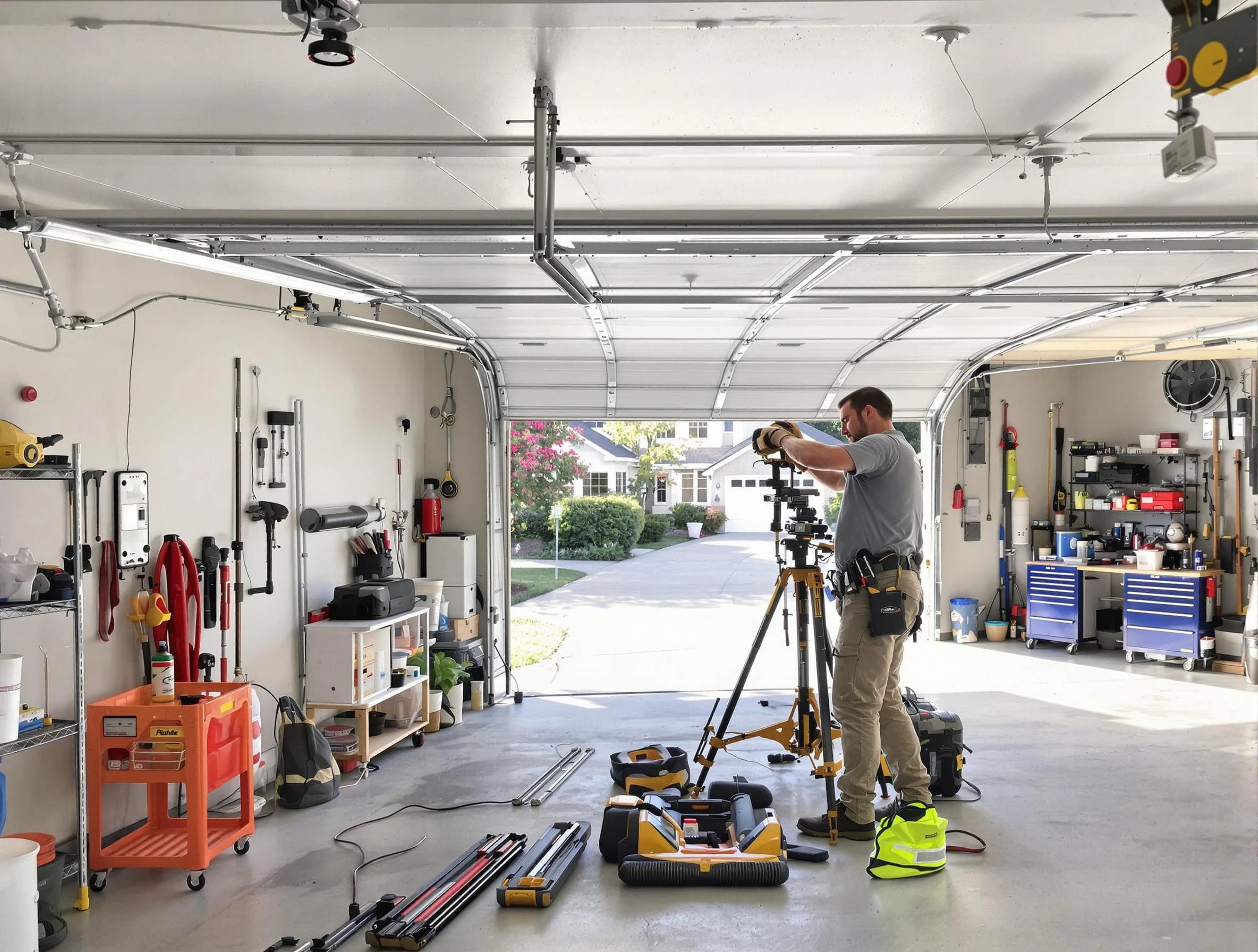 Collier Garage Door Repair specialist performing laser-guided track alignment in Collier